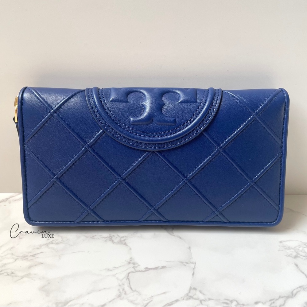 ❌SOLD❌ New Tory Burch Fleming Soft Continental Wallet Blue - Picture 1 of 11